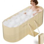 NArra Bärbart vikbart badkar för vuxna, 2-i-1 hot bath & isbad, stor storlek fristående blötläggning bad, förtjockad isolering SPA, bastu, par duschkar, 150 x 55 x 53 cm/4,92 fot (inget lock)
