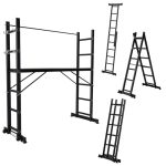 Fiqops byggnadsställning, 4-i-1 aluminiumställning max 276 cm, kan belastas upp till 150 kg, mångsidig byggnadsställning, mobil arbetsplattform och 2 hjul, ställningsstege, rullställning, 2x6 pinnar