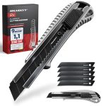 HASKYY 2 stycken skärknivset 18 mm inkl. 5 SK5-blad med hög kolstål, låsfunktion för steglös bladjustering, halkfritt gummihandtag, bladbrytare och snabbväxlingssystem